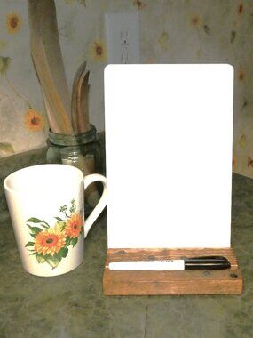 Ceramic Whiteboard with Wood Stand, Paw Prints, Dry Erase Kitchen Message Center